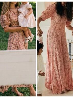 Doen Maxi Dress Pink Valley Floral Laurel Short Sleeve Button Front Prairie XS